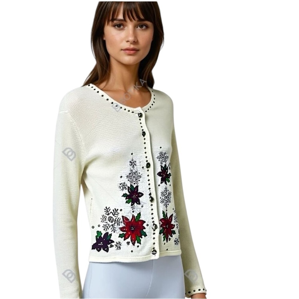 Crystal-Kobe Holiday themed sequins studded button down cardigan sweater Sz M